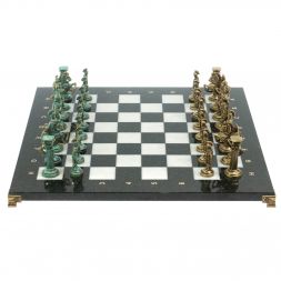 Шахматы "Римские войны" фигуры бронза / патина 44х44 см мрамор