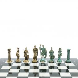 Шахматы "Римские войны" фигуры бронза / патина 44х44 см мрамор