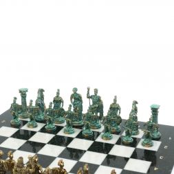 Шахматы "Римские войны" фигуры бронза / патина 44х44 см мрамор