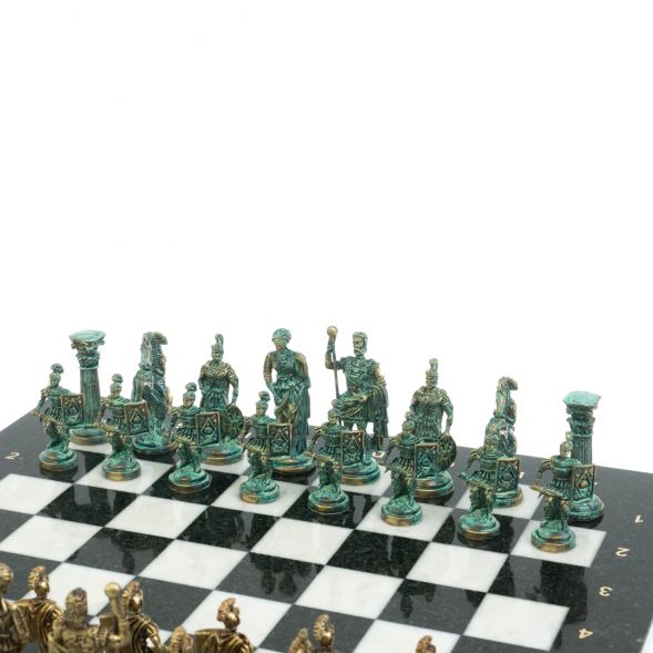 Шахматы &amp;quot;Римские войны&amp;quot; фигуры бронза / патина 44х44 см мрамор 128378