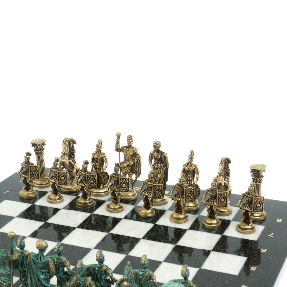 Шахматы &amp;quot;Римские войны&amp;quot; фигуры бронза / патина 44х44 см мрамор 128378