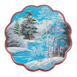 Панно с рисунком из камня "Зимний пейзаж" круглое 36x36 см