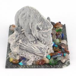 Сувенир "Кабан с поросятами" из мрамолита