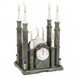 Часы "Мечеть" из камня змеевик мрамор большая