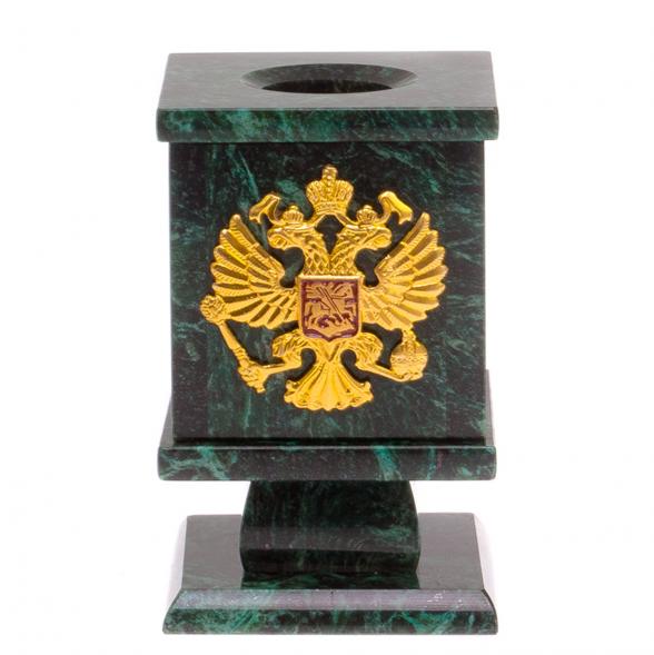 Карандашница из темно-зеленого змеевика с гербом России 125277