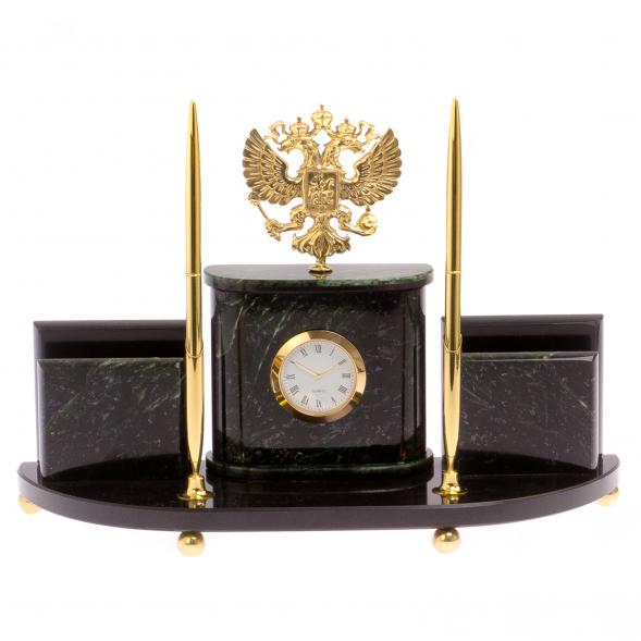 Настольный прибор &amp;quot;Герб России&amp;quot; камень нефрит 125443