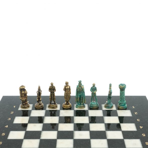 Шахматы &amp;quot;Рыцари&amp;quot; фигуры бронза / патина 28х28 см из мрамора 128215