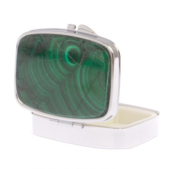 Таблетница на 2 отделения камень малахит цвет серебро 122757