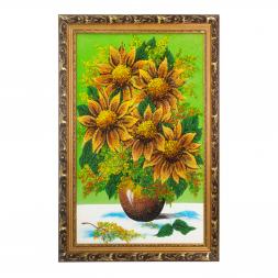 Картина &amp;quot;Букет подсолнухов&amp;quot; багет 46х66 см каменная крошка зеленый фон