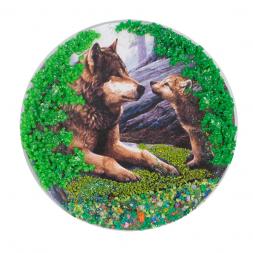 Магнит с рисунком "Волчица с волченком" змеевик